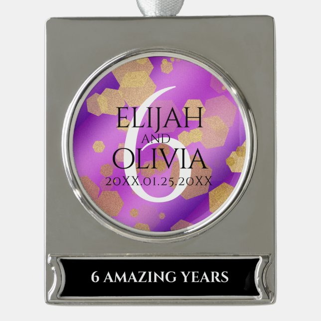 Elegant 6th Amethyst Wedding Anniversary Silver Plated Banner Ornament (Front)