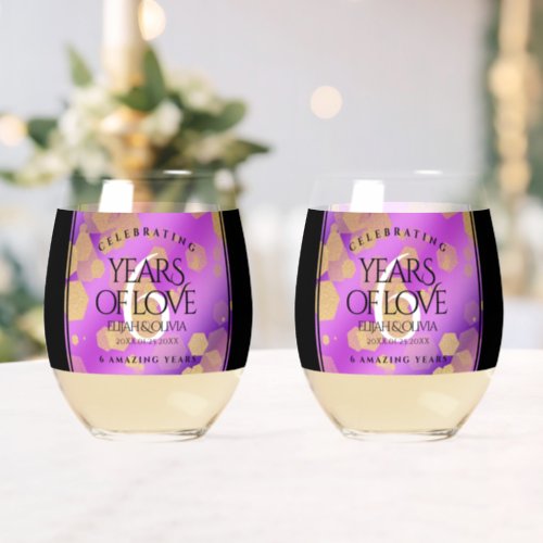 Elegant 6th Amethyst Wedding Anniversary Stemless Wine Glass