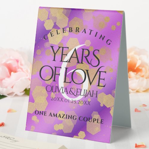 Elegant 6th Amethyst Wedding Anniversary Table Tent Sign