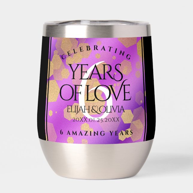 Elegant 6th Amethyst Wedding Anniversary Thermal Wine Tumbler (Back)