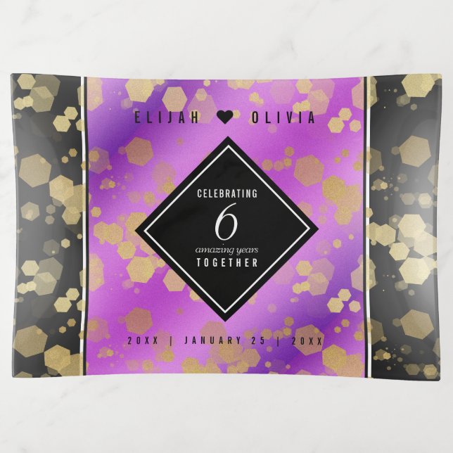 Elegant 6th Amethyst Wedding Anniversary Trinket Tray (Front)