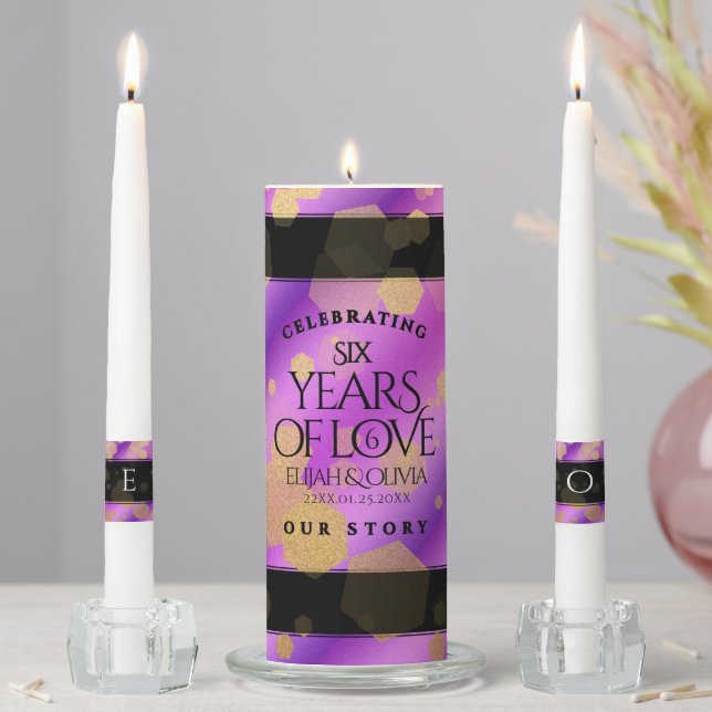 Elegant 6th Amethyst Wedding Anniversary Unity Candle Set (In Situ)