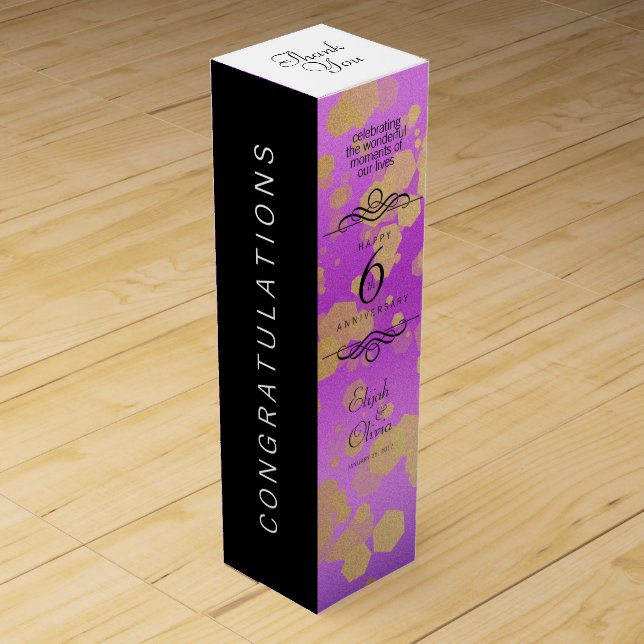 Elegant 6th Amethyst Wedding Anniversary Wine Box (Front)