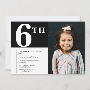 Elegant 6th birthday invitation Black Chic Photo