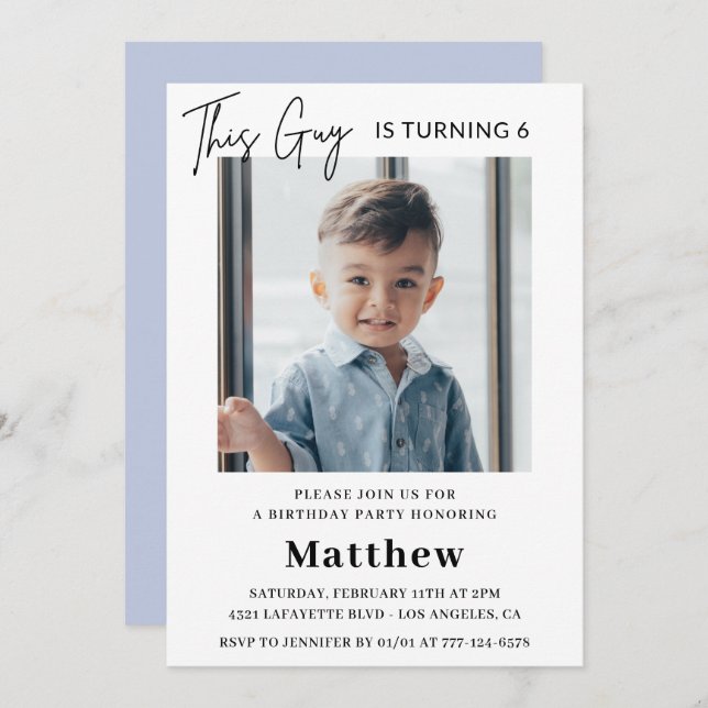 Elegant 6th birthday invitations Boy Photo (Front/Back)