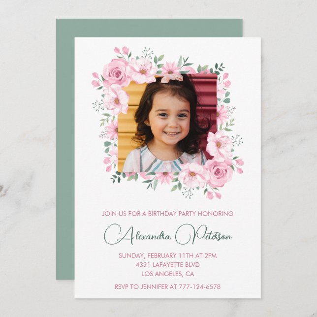Elegant 6th birthday invitations Photo Boho (Front/Back)