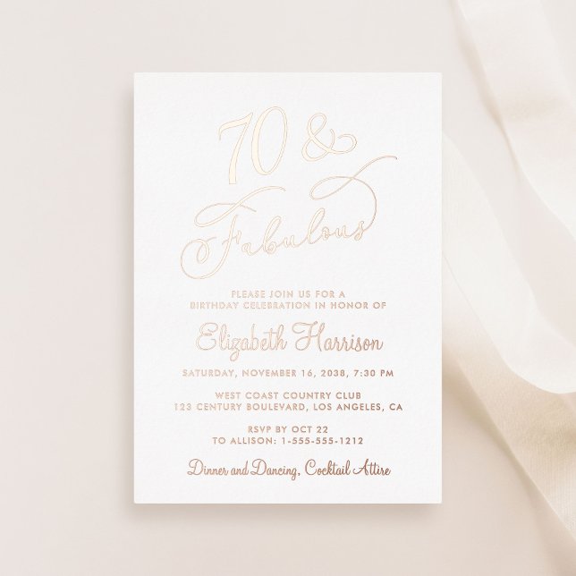 Elegant 70 And Fabulous 70th Birthday Party Foil Invitation (Creator Uploaded)