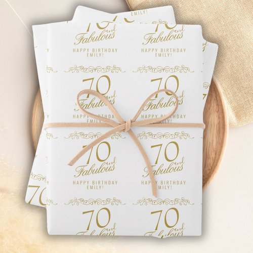 Elegant 70 and Fabulous 70th Birthday  Wrapping Paper Sheets