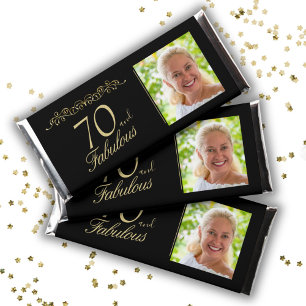 Elegant 70 and Fabulous Birthday Photo Black Hershey Bar Favors