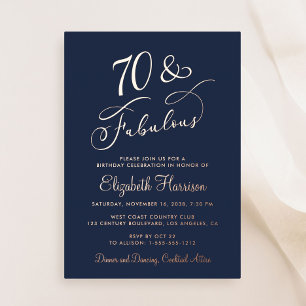 Elegant 70 And Fabulous Blue 70th Birthday Party Foil Invitation