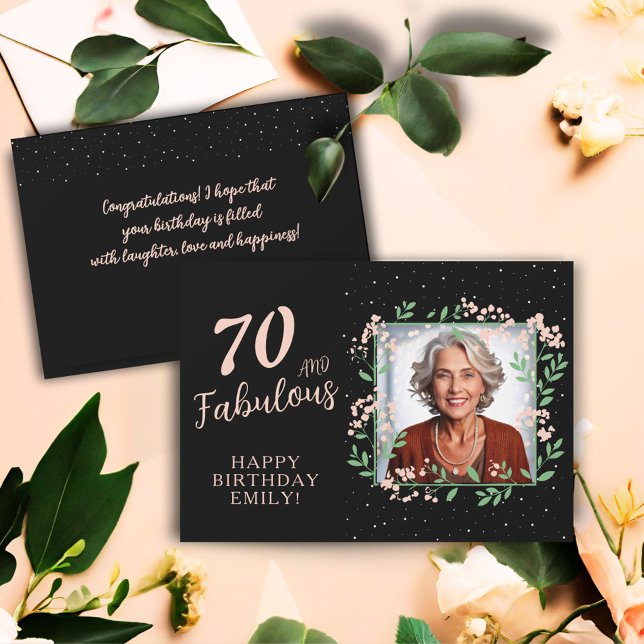 Elegant 70 and Fabulous Flower 70th Birthday Photo Card (Creator Uploaded)