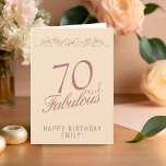 Elegant 70 and Fabulous Ornament 70th Birthday Card<br><div class="desc">Elegant 70 and Fabulous Ornament 70th Birthday Card. 70 and fabulous text in trendy golden script and an elegant ornament on champagne background. Personalize it with your name and your age,  and make personalized elegant birthday card. Add your birthday note inside the card or erase it.</div>