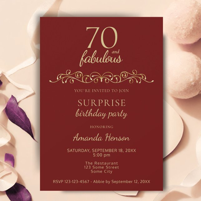 Elegant 70 and Fabulous Ornament 70th Birthday Invitation (Creator Uploaded)