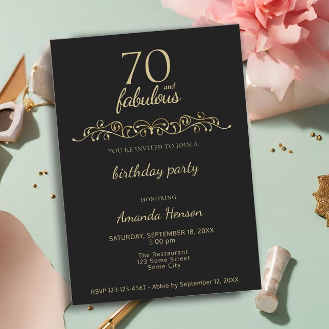 Elegant 70 and Fabulous Ornament 70th Birthday Invitation (Creator Uploaded)
