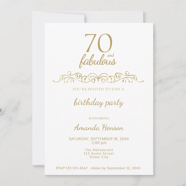 Elegant 70 and Fabulous Ornament 70th Birthday Invitation (Front)
