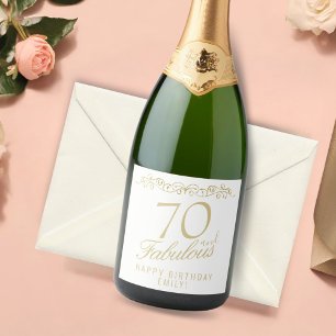 Elegant 70 and Fabulous Ornament 70th Birthday Sparkling Wine Label