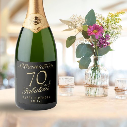 Elegant 70 and Fabulous Ornament 70th Birthday Sparkling Wine Label