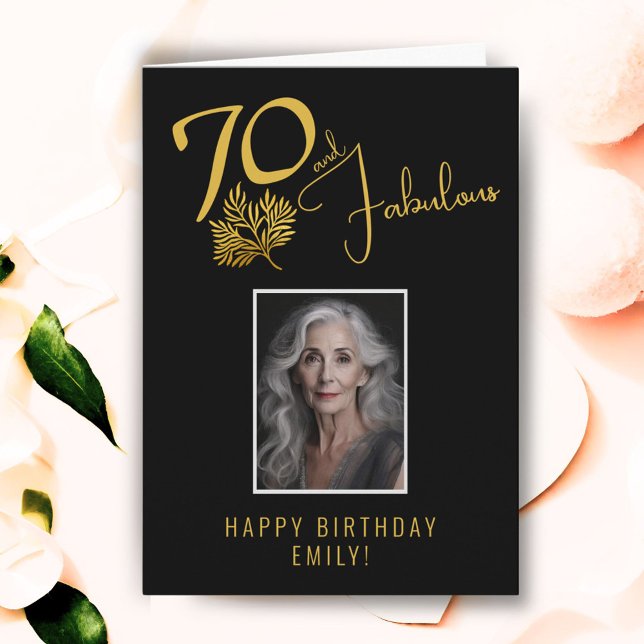 Elegant 70 and Fabulous Twigs 70th Birthday Photo Card (Creator Uploaded)
