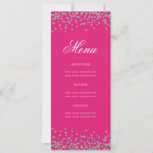 Elegant 70 Birthday Menu Silver Confetti Hot Pink Invitation