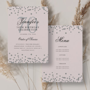 Elegant 70 Birthday Program Menu Silver Blush Pink