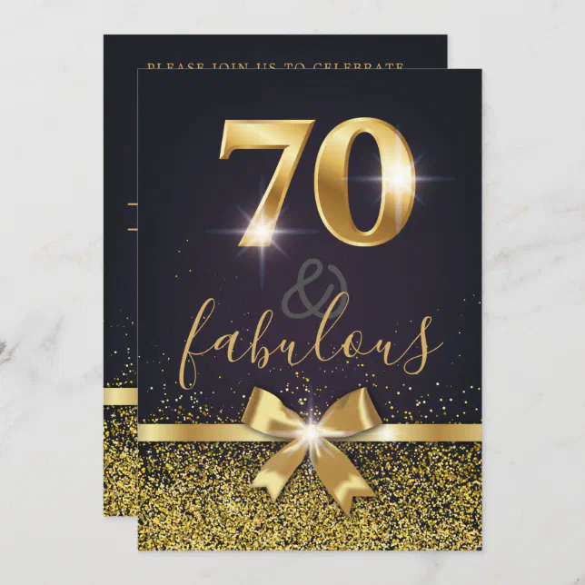 Elegant 70 And Fabulous Gold Glitter 70th Birthday Invitation Zazzle