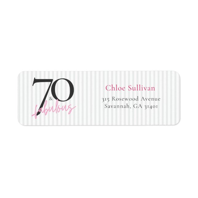 Elegant 70 & Fabulous Pink Script Birthday Party Label (Front)