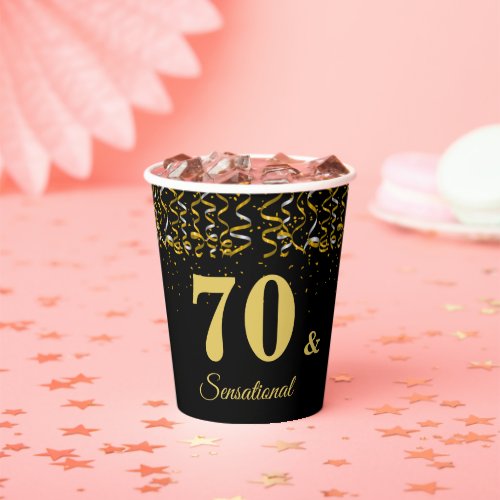 Elegant 70  Sensational Birthday on Black Paper Cups