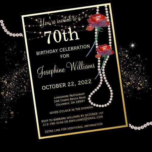 Elegant 70 Seventy Birthday Black REAL Gold  Foil Invitation