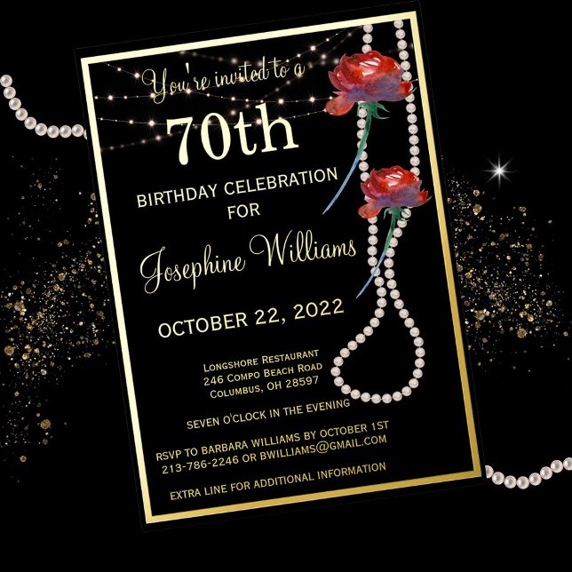 Elegant 70 Seventy Birthday Black REAL Gold  Foil Invitation (Creator Uploaded)