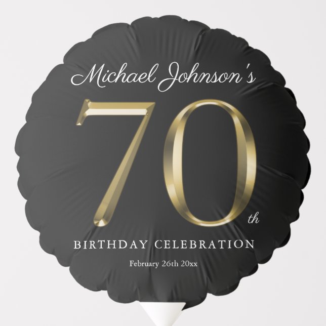 Elegant 70th Birthday Black Gold Text Chic Custom Balloon (Front)