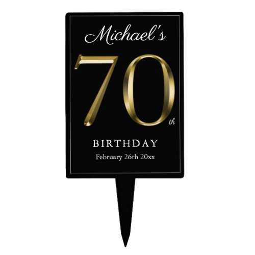 Elegant 70th Birthday Black Solid Gold Text Classy Cake Topper