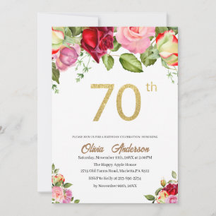 Elegant 70th Birthday Celebration Watercolor Glit Invitation