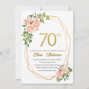 Elegant 70th Birthday Celebration Watercolor Glit Invitation