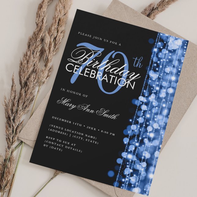 Elegant 70th Birthday Glam Sparkles Navy  Invitation (Elegant 70th Birthday Glam Sparkles Navy Invitation)