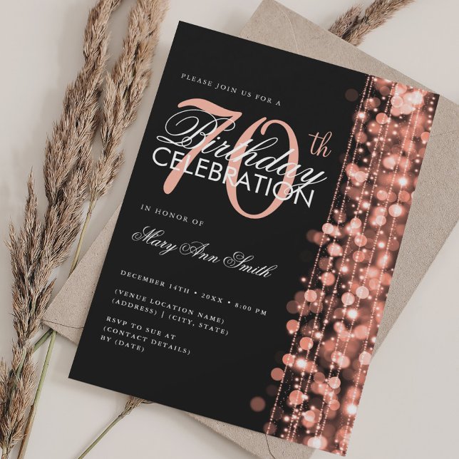 Elegant 70th Birthday Glam Sparkles Rose Gold Invitation (Elegant 70th Birthday Glam Sparkles Rose Gold Invitation)