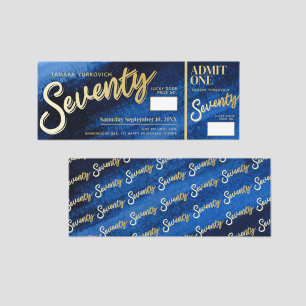 Elegant 70th Birthday Invitation Blue Gold party Raffle Tickets
