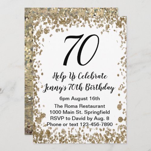 Elegant 70th Birthday Invitation For Her in Gold