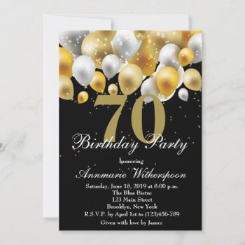 Elegant 70th Birthday Invitation Gold Balloons by PurplePaperInvites at Zazzle