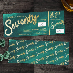 Elegant 70th Birthday Invitation green gold party Raffle Tickets