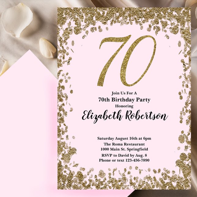 Elegant 70th Birthday Invitation With Gold Sequins (Creator Uploaded)