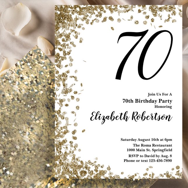 Elegant 70th Birthday Invitation With Gold Sequins (Creator Uploaded)