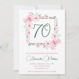 Elegant 70th birthday invitations Floral Pink
