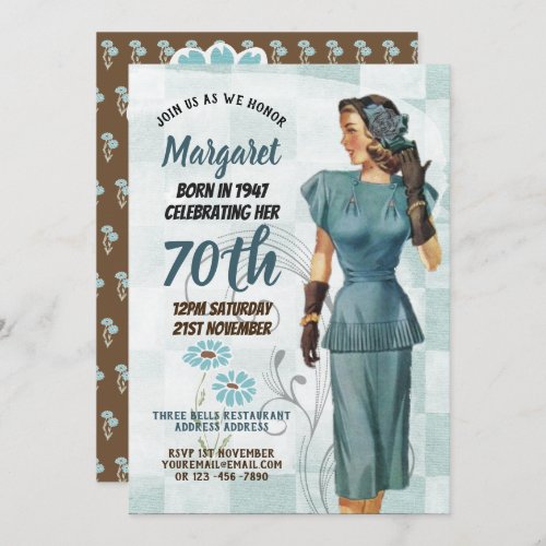Elegant 70th Birthday Invite RETRO 1940s Woman