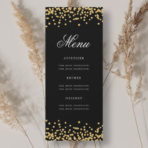 Elegant 70th Birthday Menu Gold Black Confetti Invitation