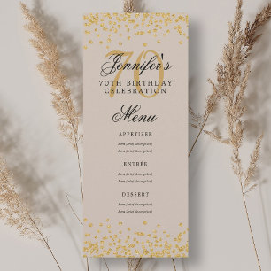 Elegant 70th Birthday Menu Gold Champagne Confetti Invitation