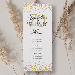 Elegant 70th Birthday Menu Gold Confetti Invitation