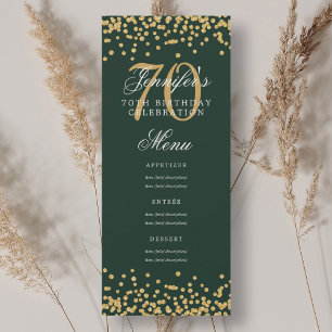Elegant 70th Birthday Menu Gold Green Confetti Invitation