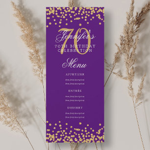 Elegant 70th Birthday Menu Gold Purple Confetti Invitation