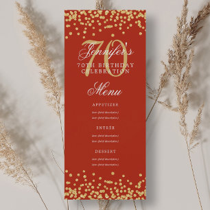Elegant 70th Birthday Menu Gold Red Confetti Invitation