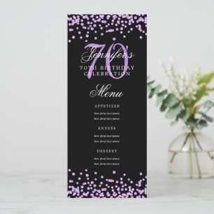 Elegant 70th Birthday Menu Purple Confetti Black  Invitation
